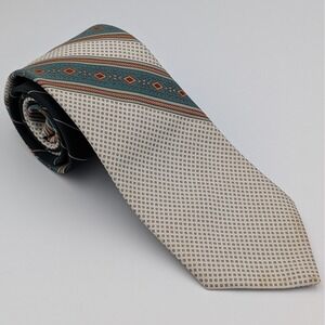 VTG Sears The Mens Store Tie 70s Geometric Southwestern Stripe Teal Rust Cream
